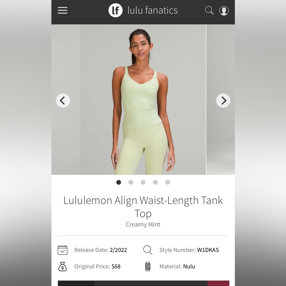 Lululemon Align Waist Length Tank in Creamy Mint (green) size 8